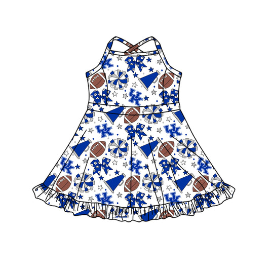 ( Moq 5 ) Baby Girls Toddler Straps Blue Bows Cheer Football Shorts Ruffle Dress Team Clothes