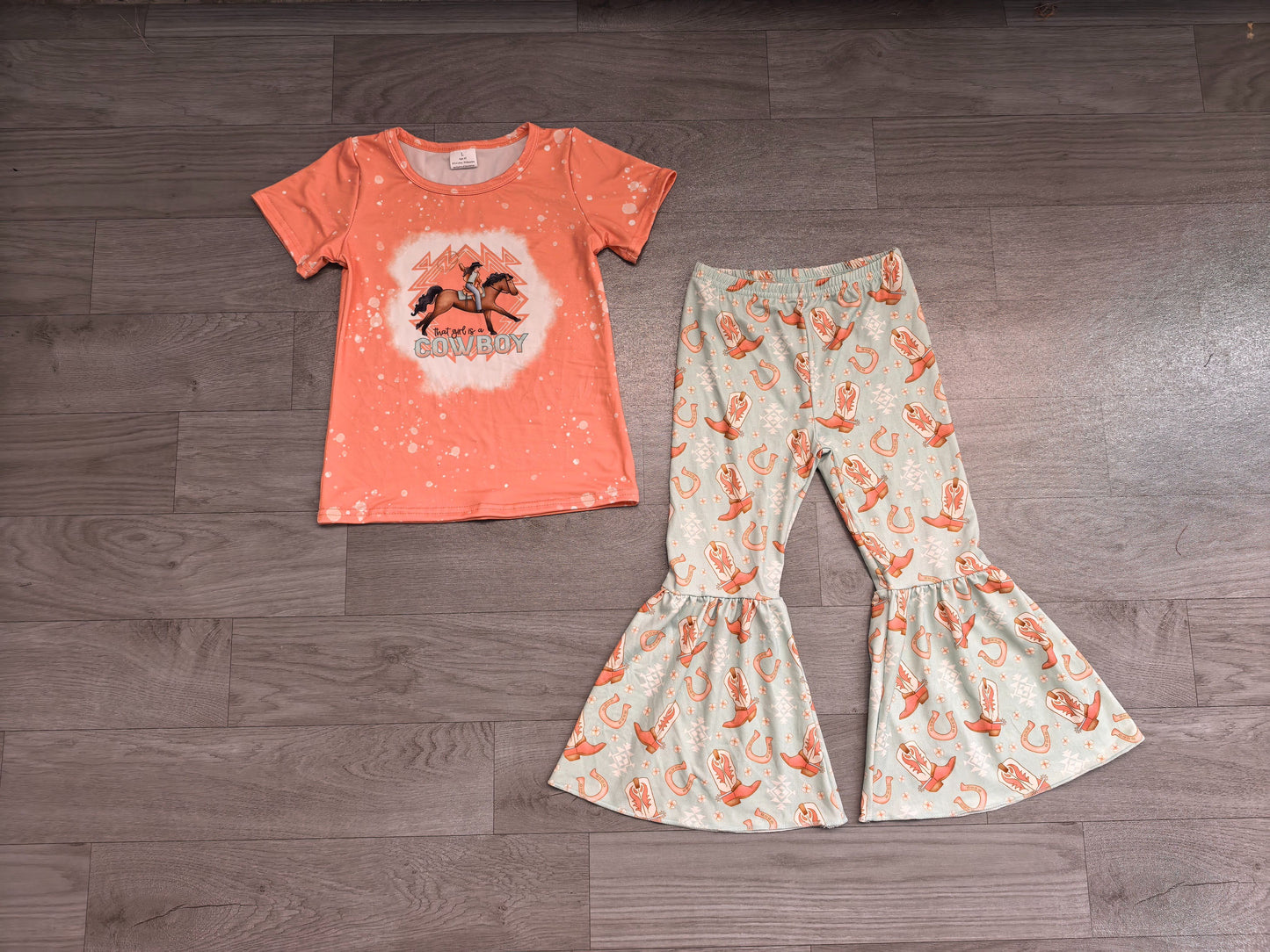 ( No moq ) Preorder Baby Girls Kids Short Sleeves Cowboy Shirt Boots Aztec Pants Western Set Clothes