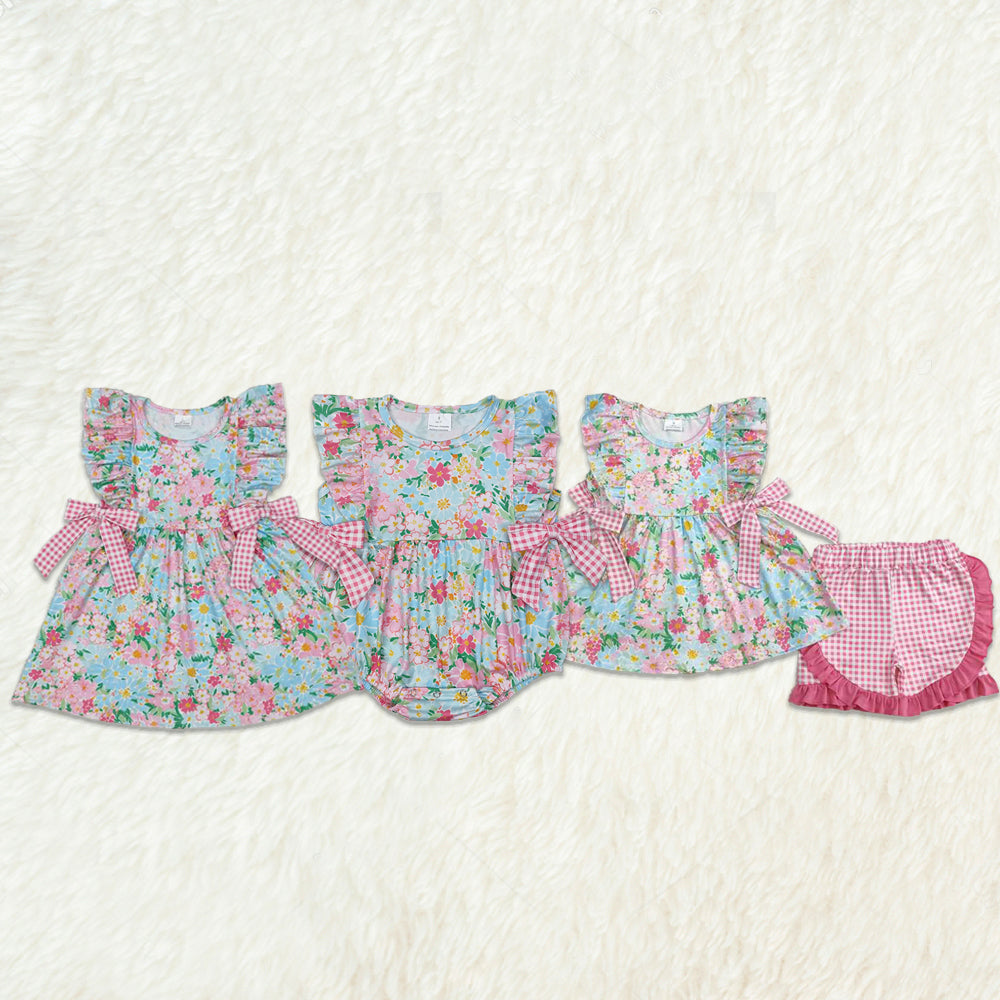 Baby Girl Toddler Short Sleeves Flower Sibling Romper Dress Clothes Set RTS