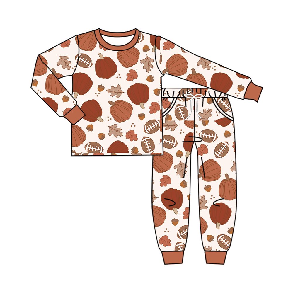 ( Moq 5 ) Preorder Baby Boys Kids Long Sleeves turkey Football Shirt Pockets Pants Set Fall Clothes