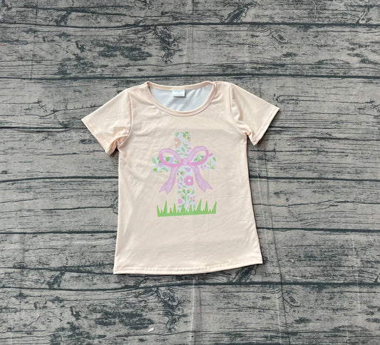 ( No moq ) Preorder Baby Girls Short Sleeves Flower Cross Easter Yellow Shirt Tops
