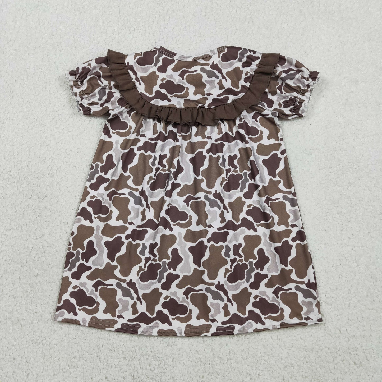 Baby Girls Kids Short Sleeves Embroidery Smocked Daddy's Girl Brown Camo Dress RTS