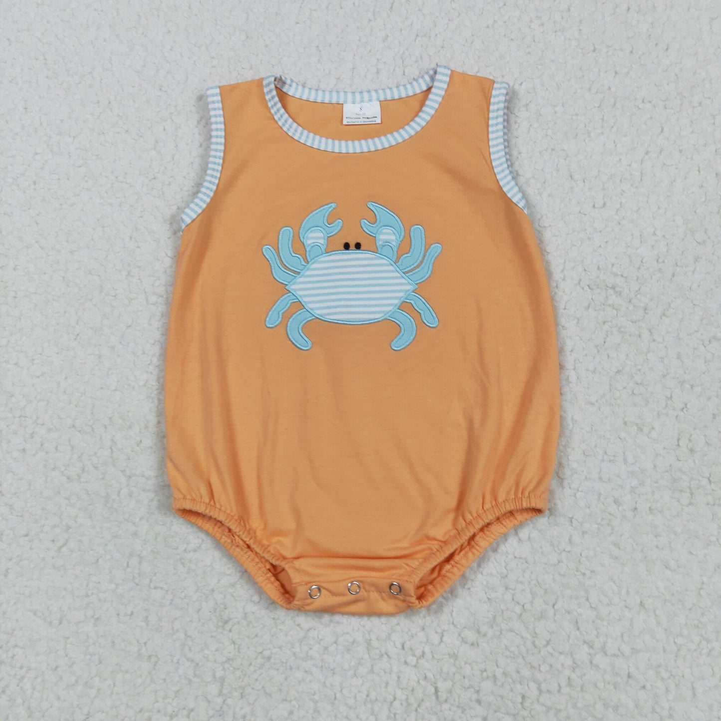 Baby Boy Sleeveless Embroidery Crab Bubble Romper RTS