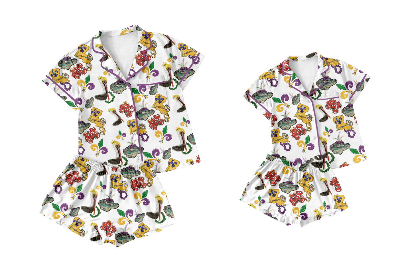 Baby Girl Toddler Adult Women Short Sleeves Mardi Gras Shorts Sibling Family Shorts Pajamas Set ( Moq 5 Each Style ) 12.4