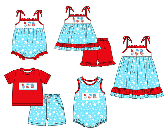 Baby Boy Girl Popsicles Stars July 4th Sibling Romper Dress Set ( Moq 5 Each Style ) 1.17