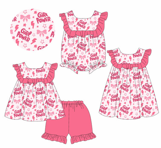 Baby Girl Bows Stars Pink Ruffle Sibling Romper Dress Set ( Moq 5 Each Style ) 1.24