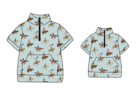 Baby Kids Toddler Adult Rodeo Flags July 4th Sibling Family Shirt Tops ( Moq 5 Each Style )