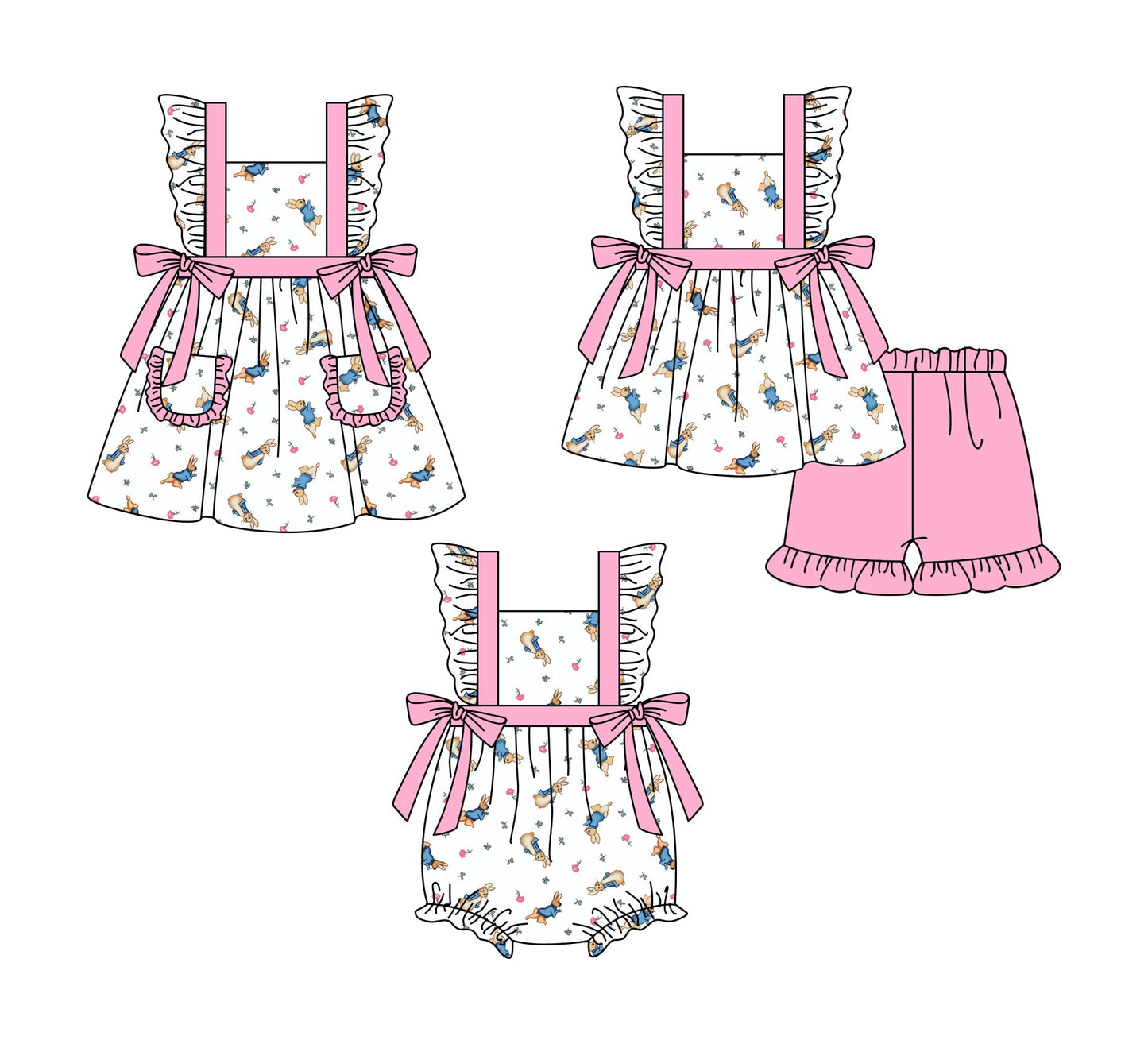 Baby Girl Easter Rabbits Flower Sibling Dress Set ( Moq 5 Each Style ) 1.7