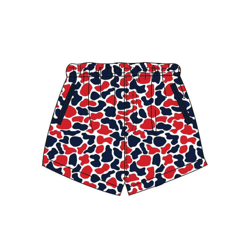 ( Moq 5 ) Preorder Baby Boys Kids Red Navy Camo Pockets Shorts Bottoms Team Clothes