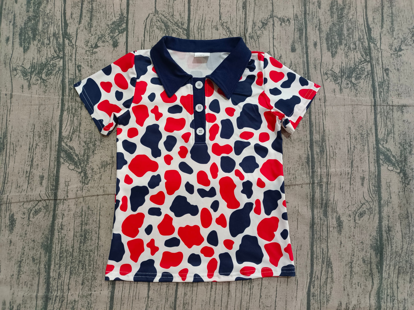Baby Boys Short Sleeves Red Blue Camo 4th of July Buttons Tee Tops RTS