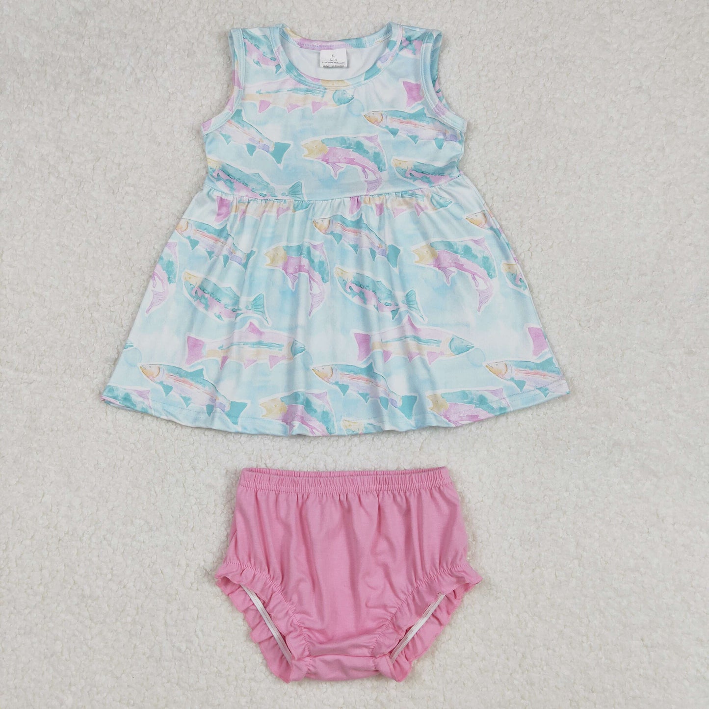 Baby Girl Sleeveless Shark Tunic Pink Cotton Bummies Clothes Set RTS