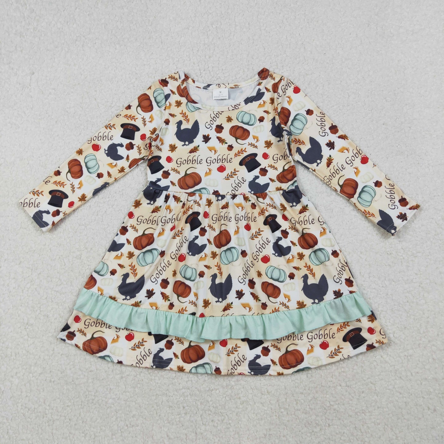 Baby Girl Long Sleeves Thanksgiving turkey Pumpkin Dress RTS