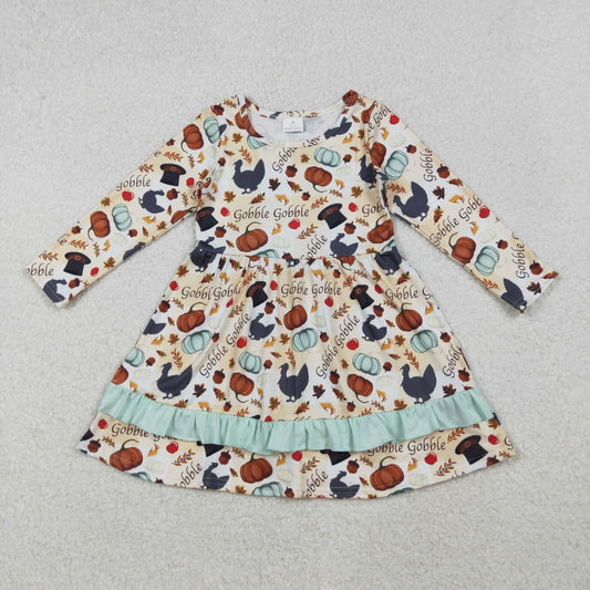 Baby Girl Long Sleeves Thanksgiving turkey Pumpkin Dress RTS