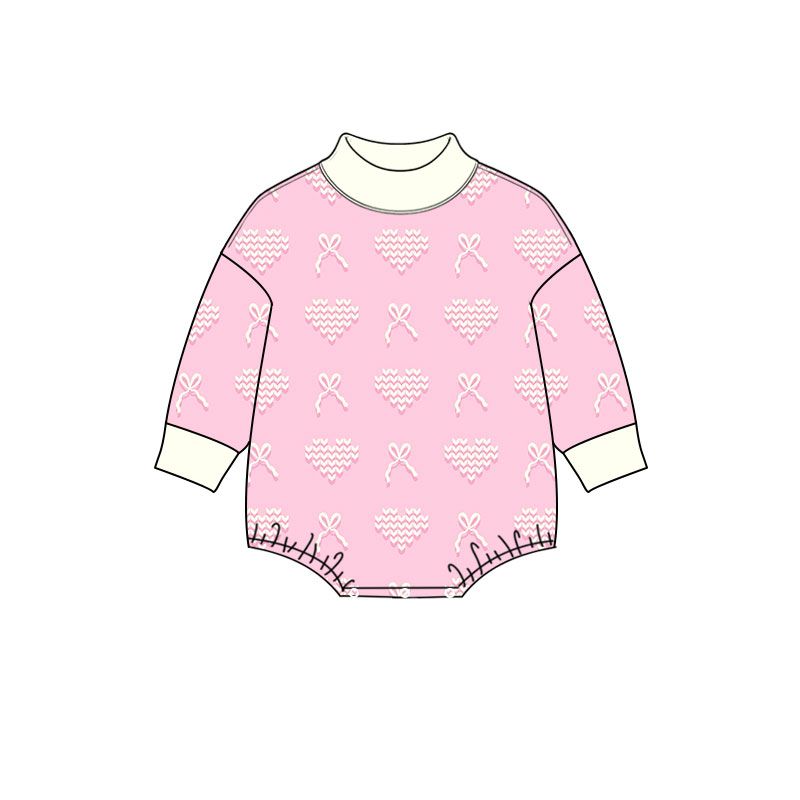 ( Moq 5 ) Preorder Baby Girls Infant Bows Hearts Valentine Pink Bubble Romper Clothes