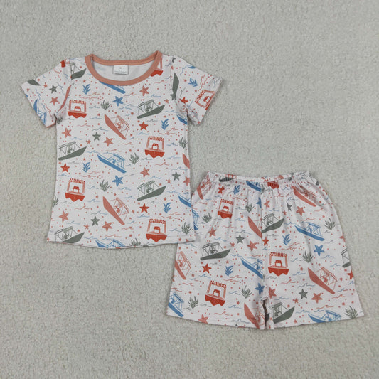 Baby Boys Kids Short Sleeves Boats Stars Shirt Shorts Summer Pajamas Set RTS