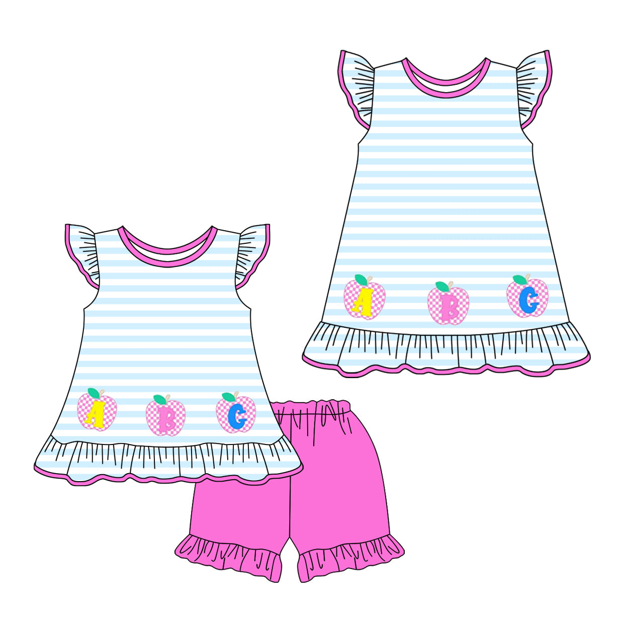 Baby Girl Back To School Apple Sibling Dress Set ( Moq 5 Each Style ) 1.17
