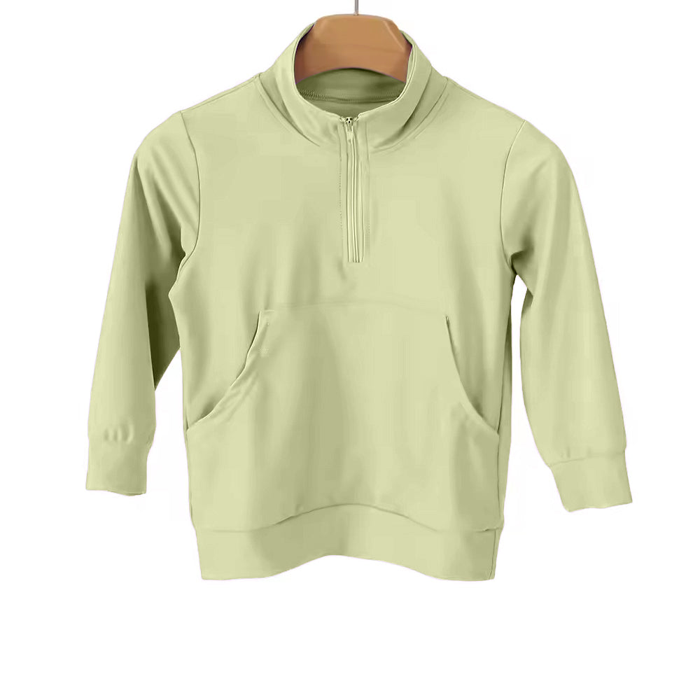 ( Moq 5 ) Preorder Baby Girls Kids Long Sleeves Pocket Zipper Yoga Pullover Green Shirt
