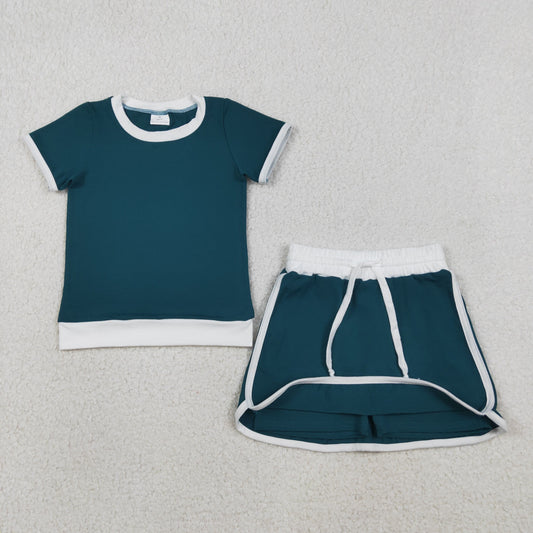 Baby Girls Kids Short Sleeves Shirt Shorts Green Clothes Cotton Set RTS