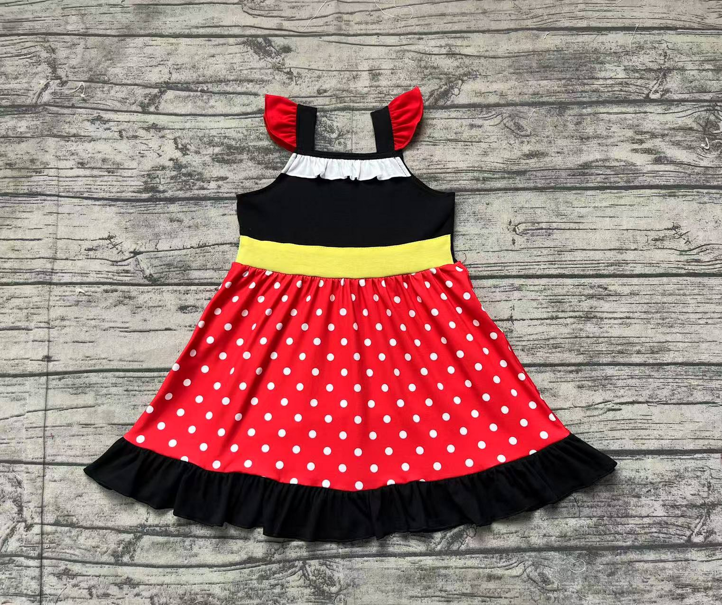 Baby Girl Short Sleeves Princess Dots Knee Length Dress RTS