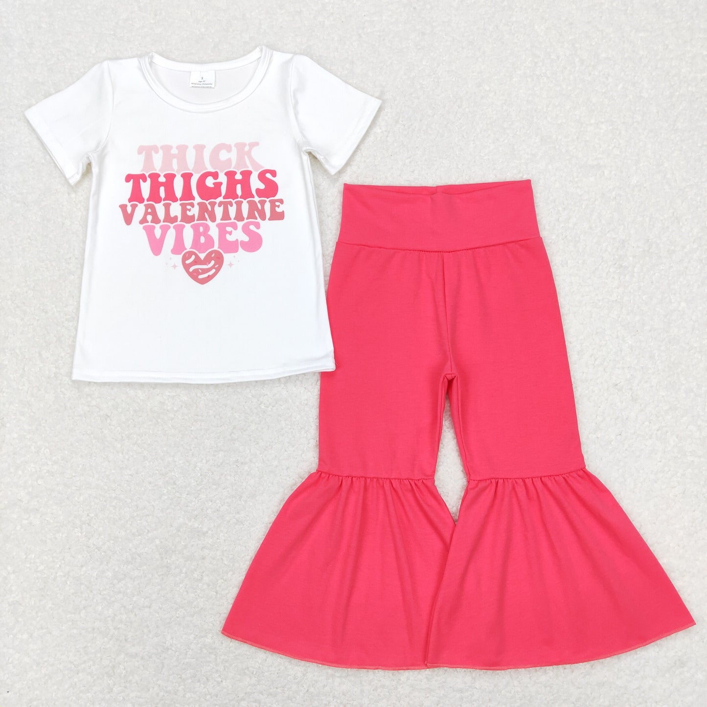 GSPO1128 Baby Girl Short Sleeves Valentine Shirt Cotton Bell Pants Set