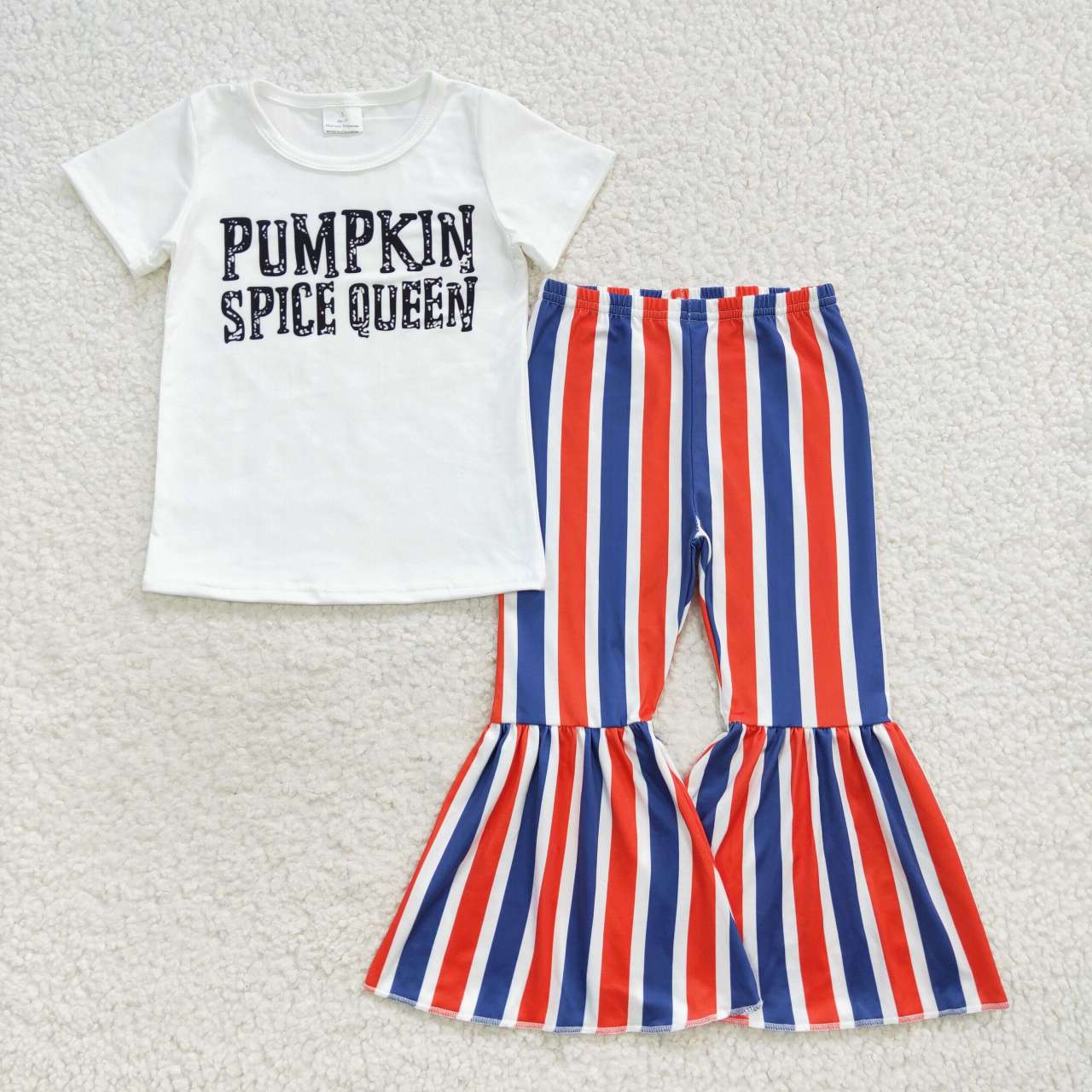 GSPO0794 Baby Girl White Short Sleeves Pumpkin Stripes Pants Outfit