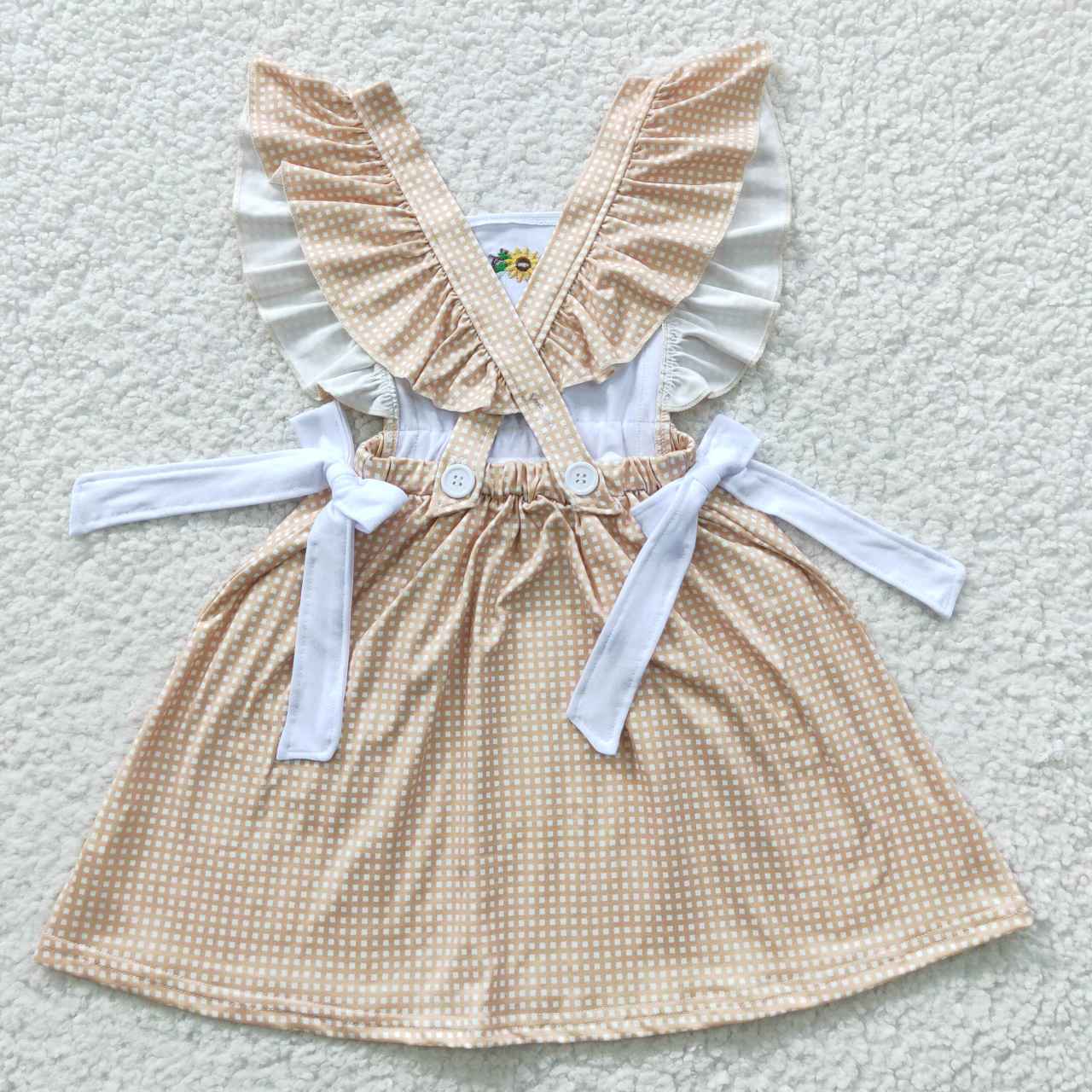 Promotion Baby Girl Short Sleeves Embroidery Western Flower Cow Pockets Dress RTS