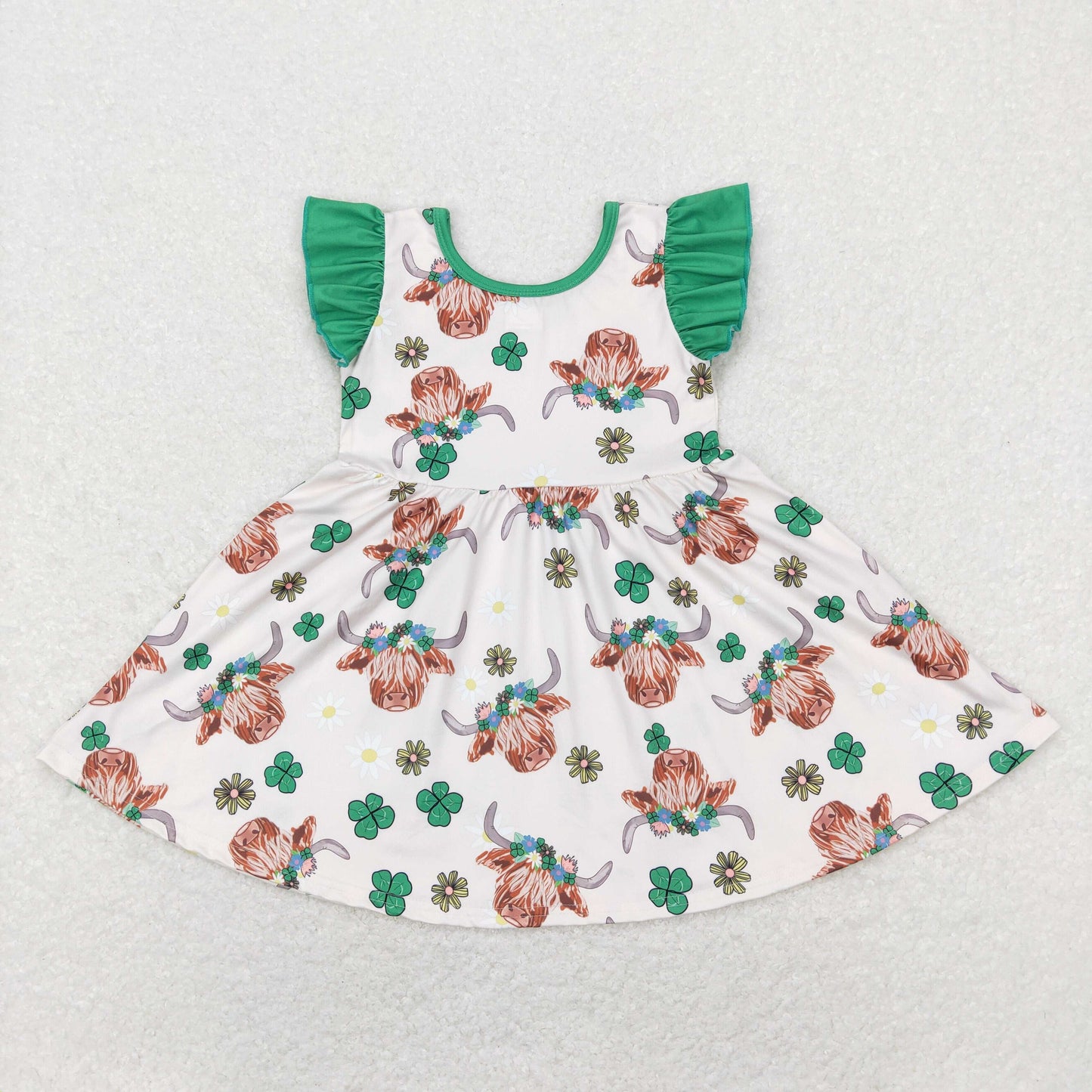 GSD0647 St. Patrick's Day Baby Girl Short Sleeves Cow Floral Dress