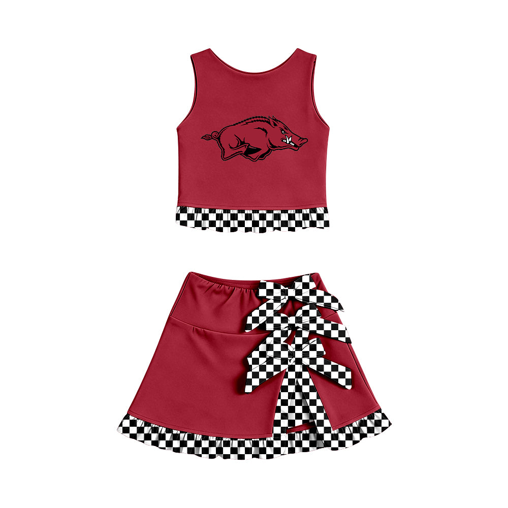 ( Moq 5 ) Baby Girls Kids Sleeveless Vest Bows Skirt Shorts Team Set Cheer Clothes