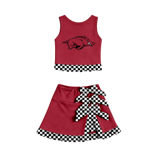 ( Moq 5 ) Baby Girls Kids Sleeveless Vest Bows Skirt Shorts Team Set Cheer Clothes