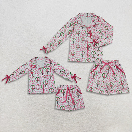 Sibling Baby Girls Adult Women Soldiers Bows Shirts Pockets Shorts Sets Christmas Clothes RTS