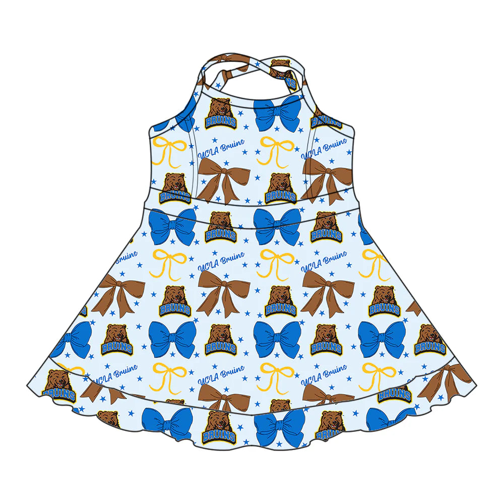 ( Moq 5 each style ) Baby Girl Toddler Team Bears Bows Sibling Dress Set 6.25