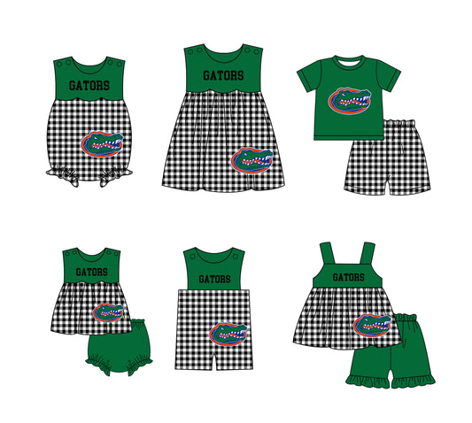( Moq 5 Each Style ) Baby Boys Girls Kids Plaid Team Sibling Green Rompers Dress Sets