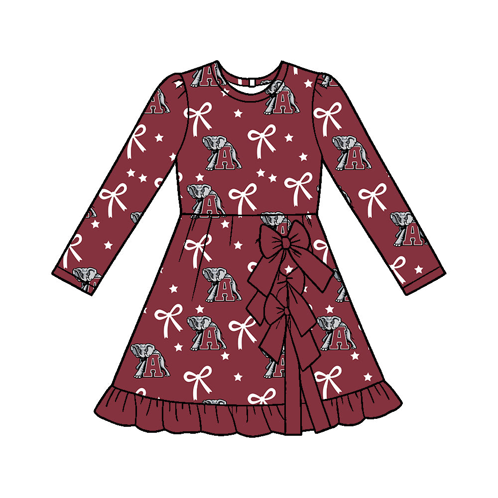( Moq 5 ) Custom Baby Girls Kids Long Sleeves Bows Shorts Knee Length Dress Team Clothes