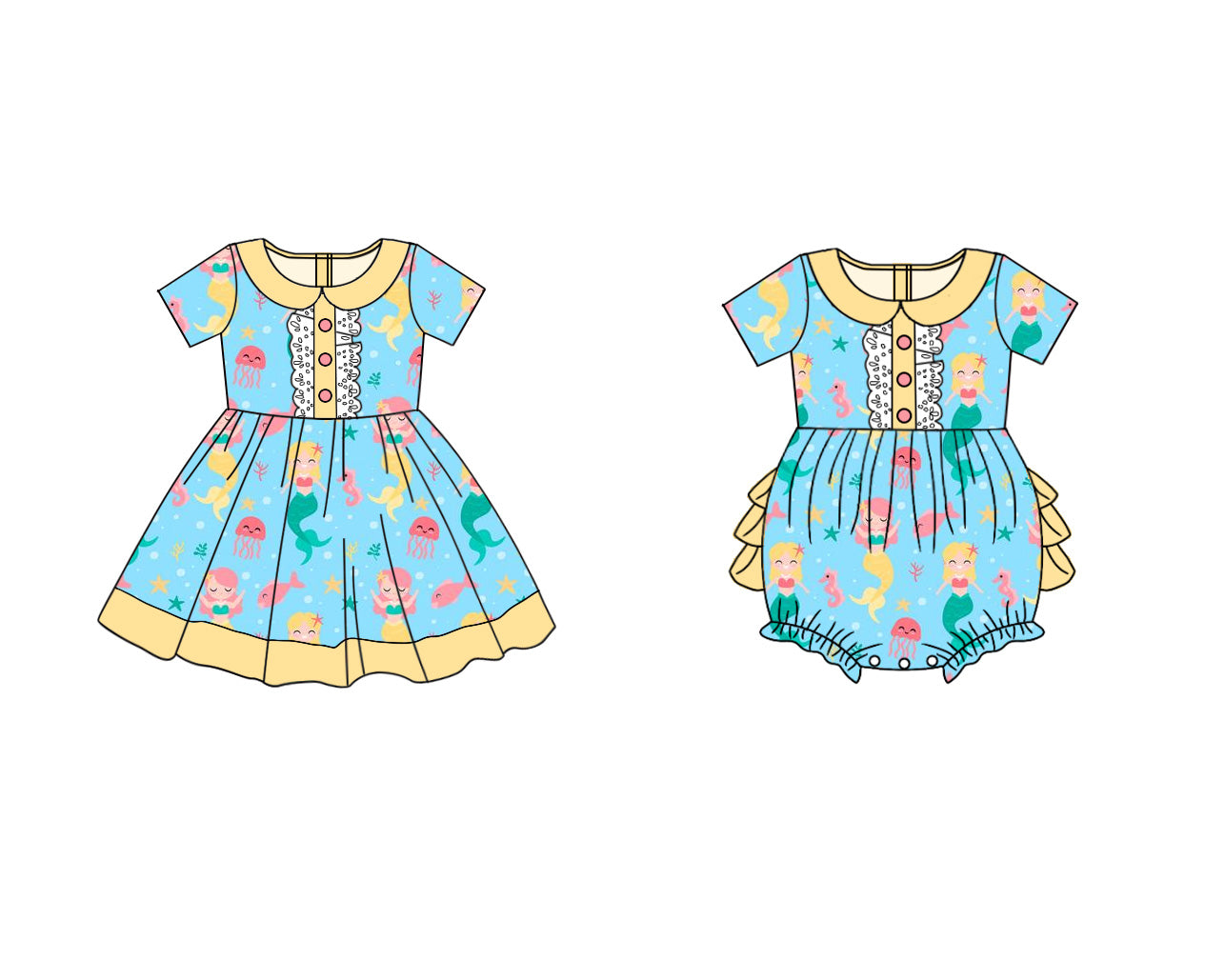 Baby Girl Short Sleeves Mermaid Sibling Romper Dress ( Moq 5 Each Style ) 2.22