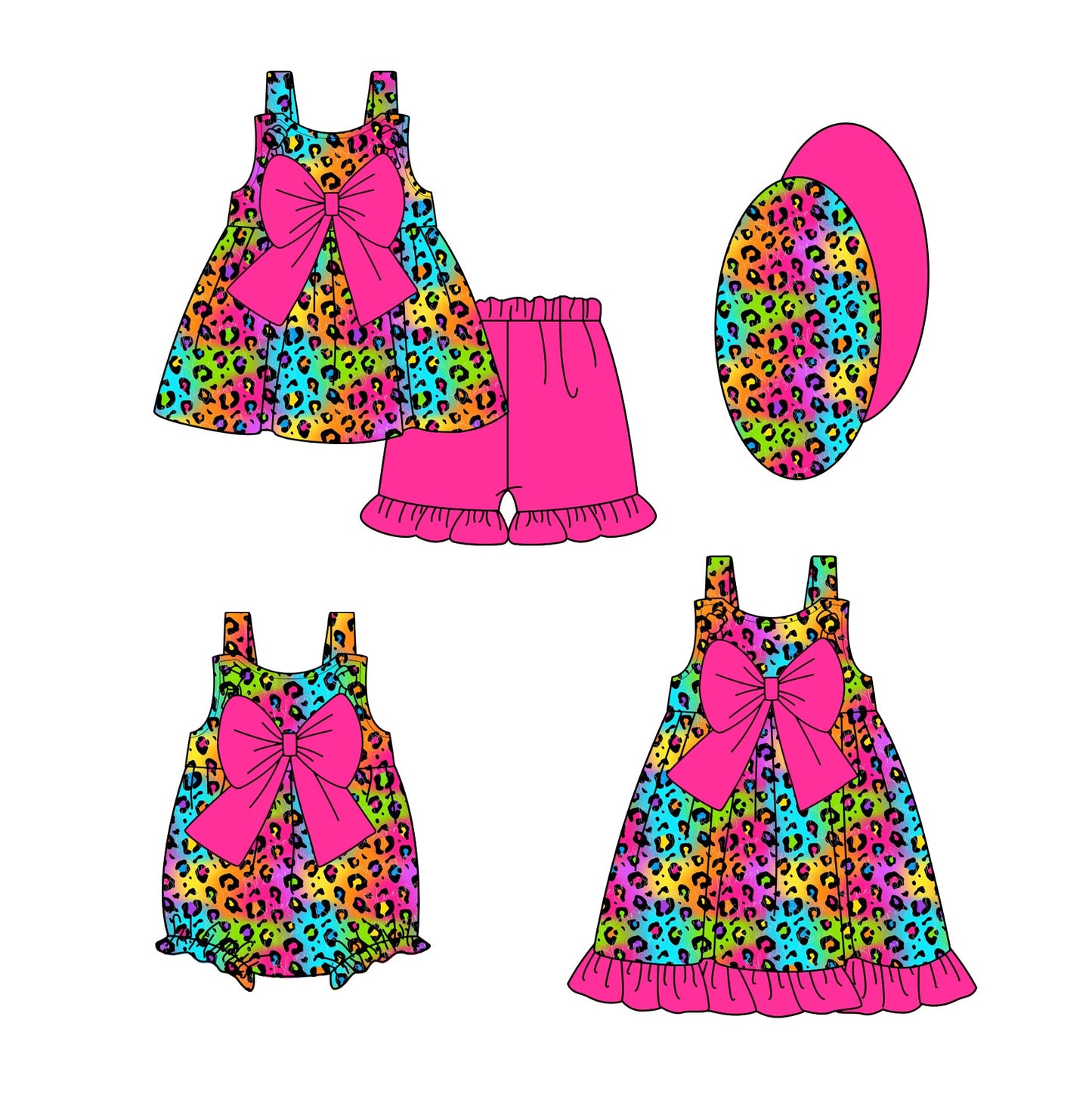Baby Girl Colorful Leopard Bows Sibling Romper Dress Set ( Moq 5 Each Style ) 2.13