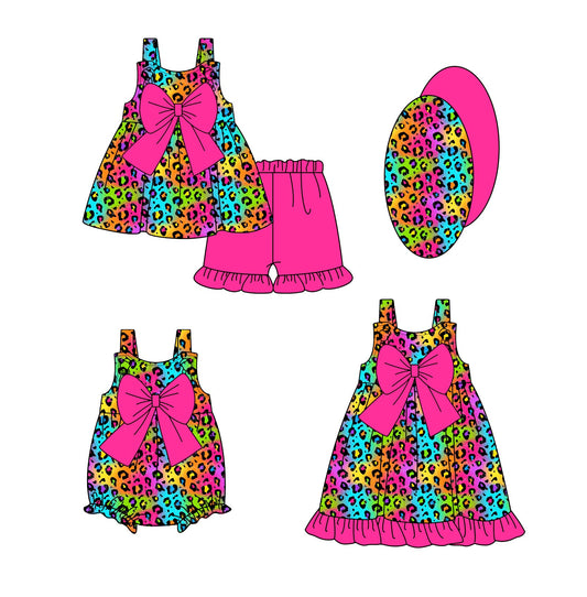 Baby Girl Colorful Leopard Bows Sibling Romper Dress Set ( Moq 5 Each Style ) 2.13