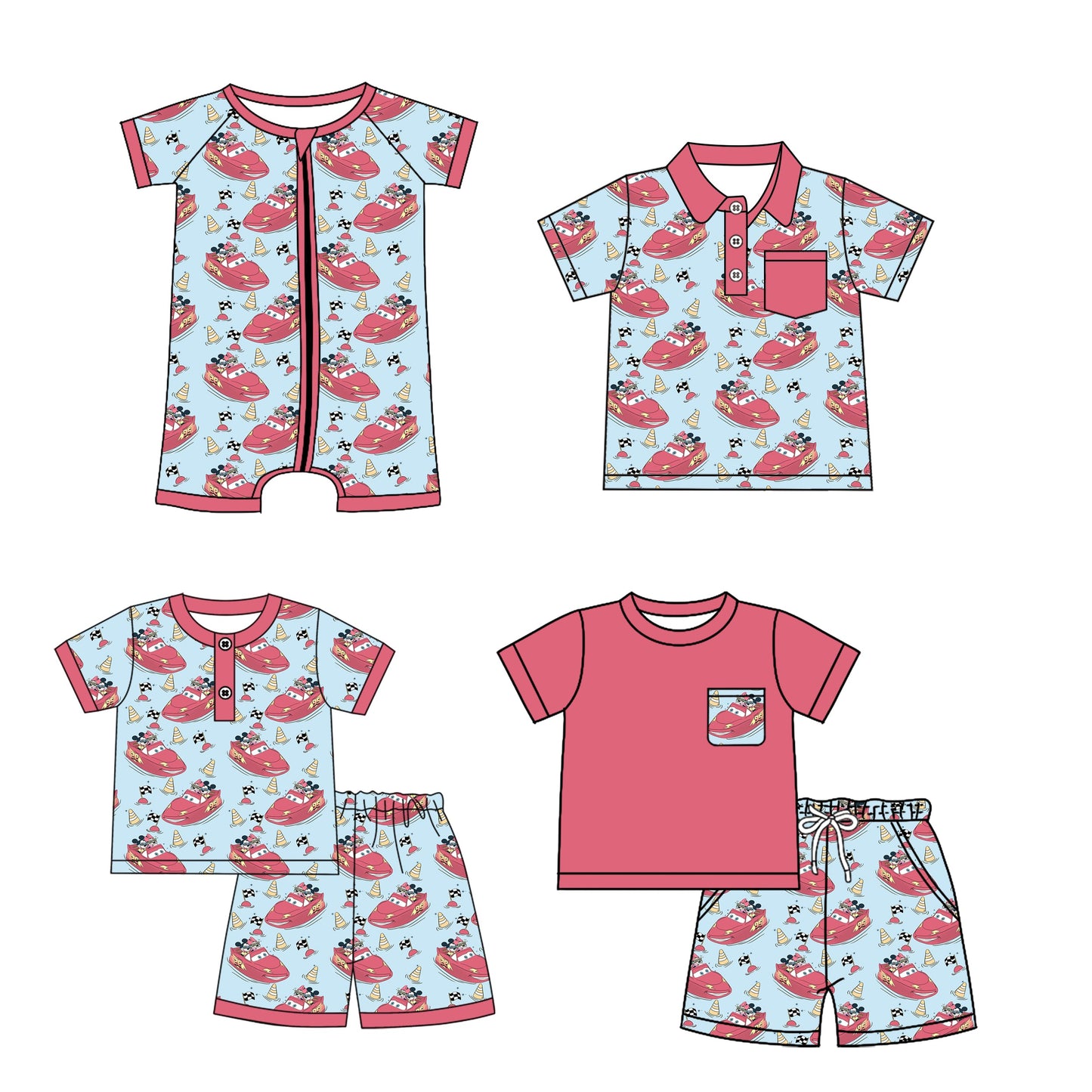 Baby Boy Short Sleeves Car Mouse Sibling Romper Shirt Set ( Moq 5 Each Style ) 3.21