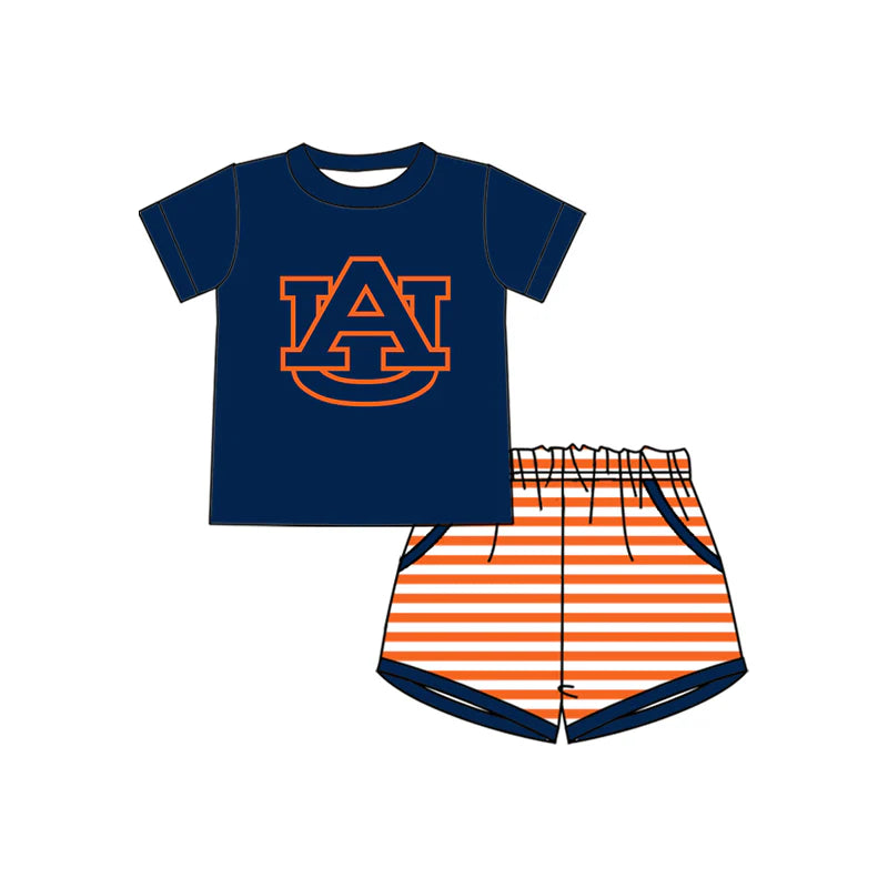 ( Moq 5 ) Baby Boys Navy Short Sleeves AU Shirt Stripes Pockets Shorts Team Clothes Set
