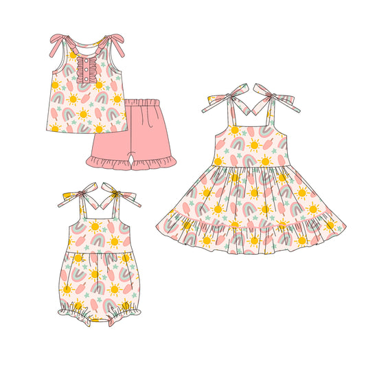 ( Moq 5 Each Style ) Baby Girl Sleeveless Rainbow Sibling Romper Dress Set 4.18