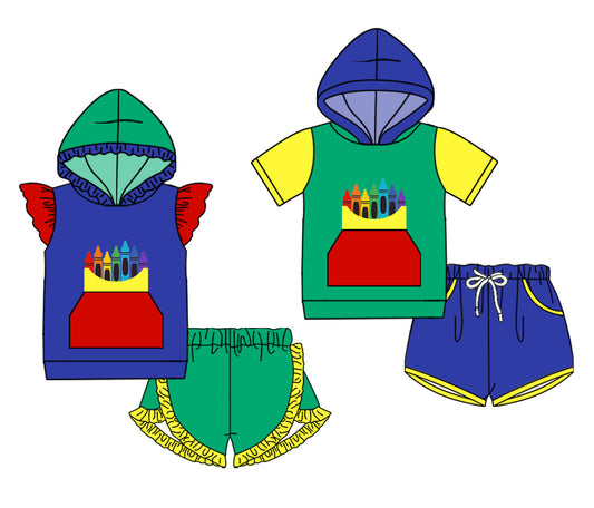 ( Moq 5 Each Style ) Baby Boy Girl Short Sleeves Hoodie Sibling Set 4.16