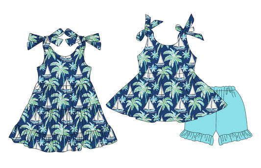 ( Moq 5 Each Style ) Baby Girl Sleeveless Tree Boats Sibling Dress Set 4.19