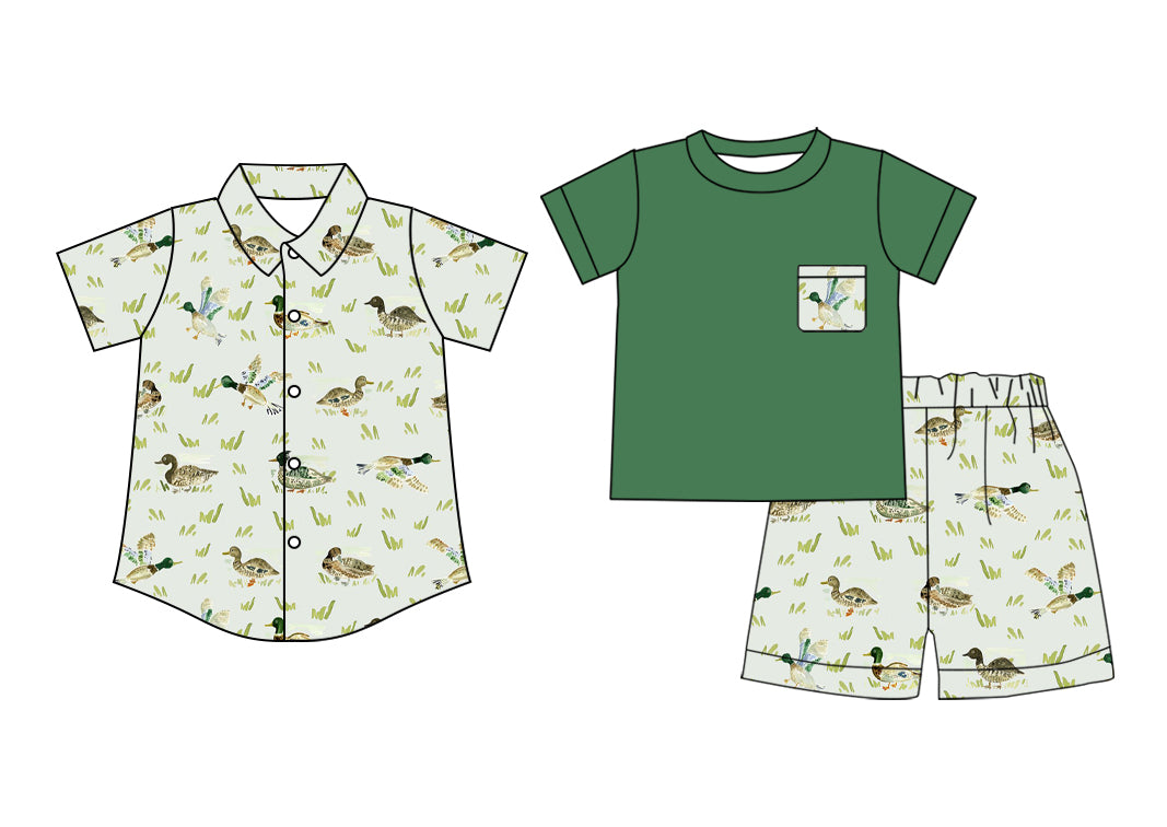 Baby Boy Short Sleeves Ducks Green Sibling Shirt Set ( Moq 5 Each Style ) 2.24