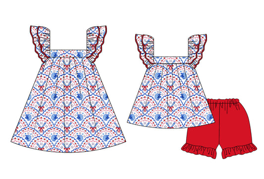 Baby Girl Short Sleeves Baseball Bows Sibling Dress Set ( Moq 5 Each Style ) 2.15