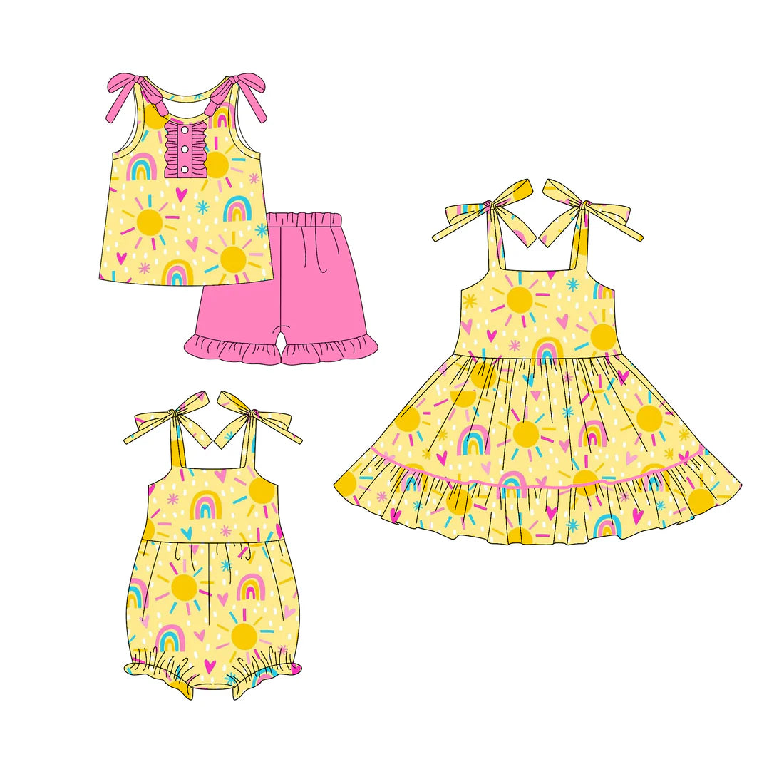 ( Moq 5 Each Style ) Baby Girls Kids Straps Hearts Sibling Summer Romper Dress Set