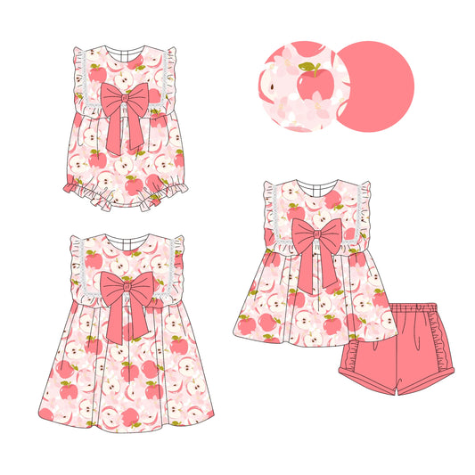 ( Moq 5 Each Style ) Baby Girl Back To School Apple Flower Bows Sibling Romper Dress Set 3.29