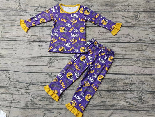 Baby Girl Long Sleeves Tiger Shirt Pants Team Pajamas Purple Set Moq 5