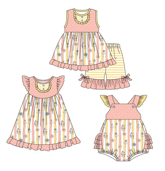 Baby Girl Flower Stripes Sibling Romper Dress Set ( Moq 5 Each Style ) 1.20