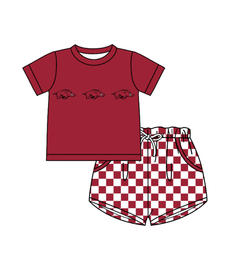 ( Moq 5 Each Style ) Baby Boys Girls Toddler Pigs Plaid Sibling Shorts Sets Team Clothing