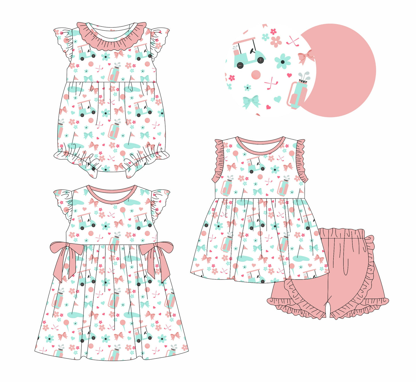 Baby Girl Flower Golf Pink Sibling Romper Dress Set ( Moq 5 Each Style ) 1.10