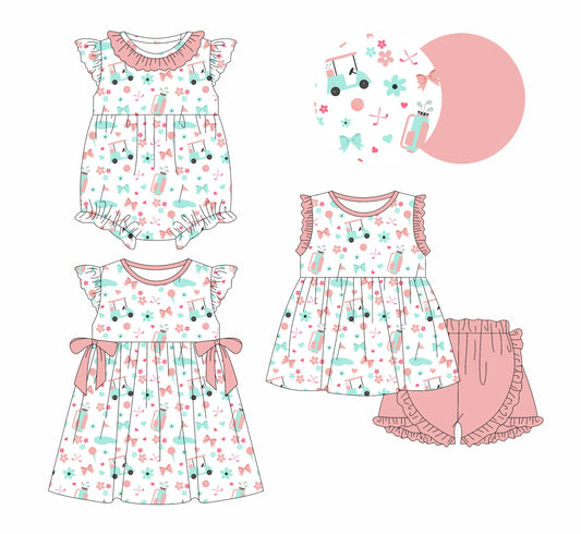 Baby Girl Flower Golf Pink Sibling Romper Dress Set ( Moq 5 Each Style ) 1.10